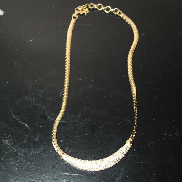 Vintage Christian Dior 17" Pave Gold Tone Snake Chain Collar Necklace - Picture 1 of 5
